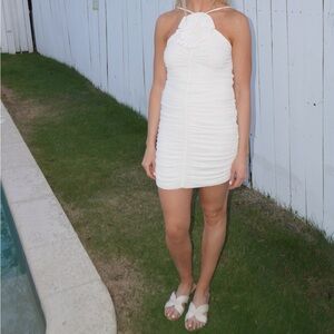 Elegant Cream Ruched Dress